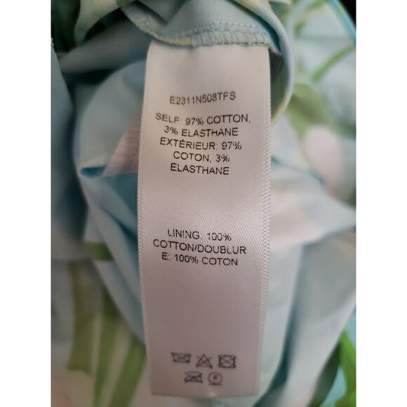 Carolina Herrera Blue Floral-Print Ruched Poplin Sleeve MIDI Dress Size 8 (V3 - Picture 6 of 9